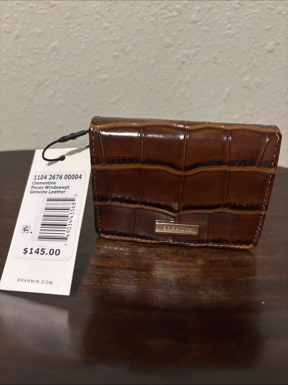 Brahmin Clementine Croc-Embossed Leather Wallet in Pecan Brown